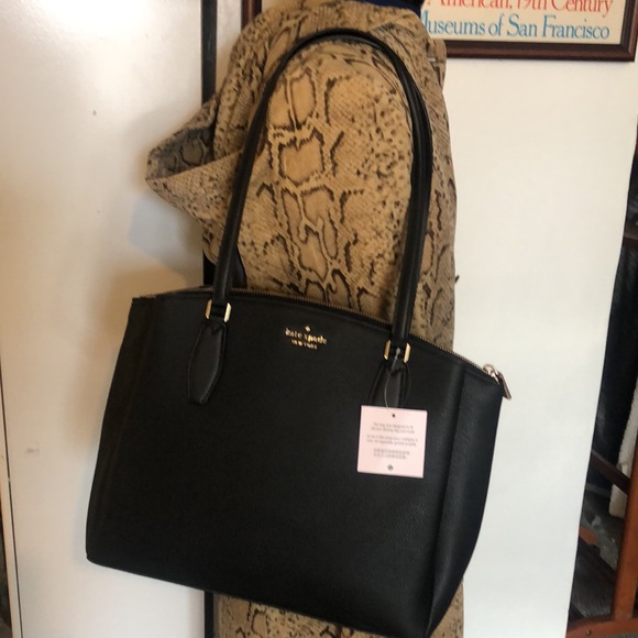 Kate Spade black pebble leather large shoulder bag new with tags; zip & magnetic - Picture 1 of 10